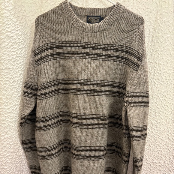 Pendleton Gray Striped Crew Neck Sweater 50% Wool 50% Alpaca Men's Size XL - Picture 1 of 8